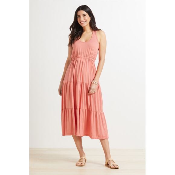 SUNDRY x EVEREVE NWT The Malibu Peach Pink Tiered Midi Dress // L - Picture 1 of 11